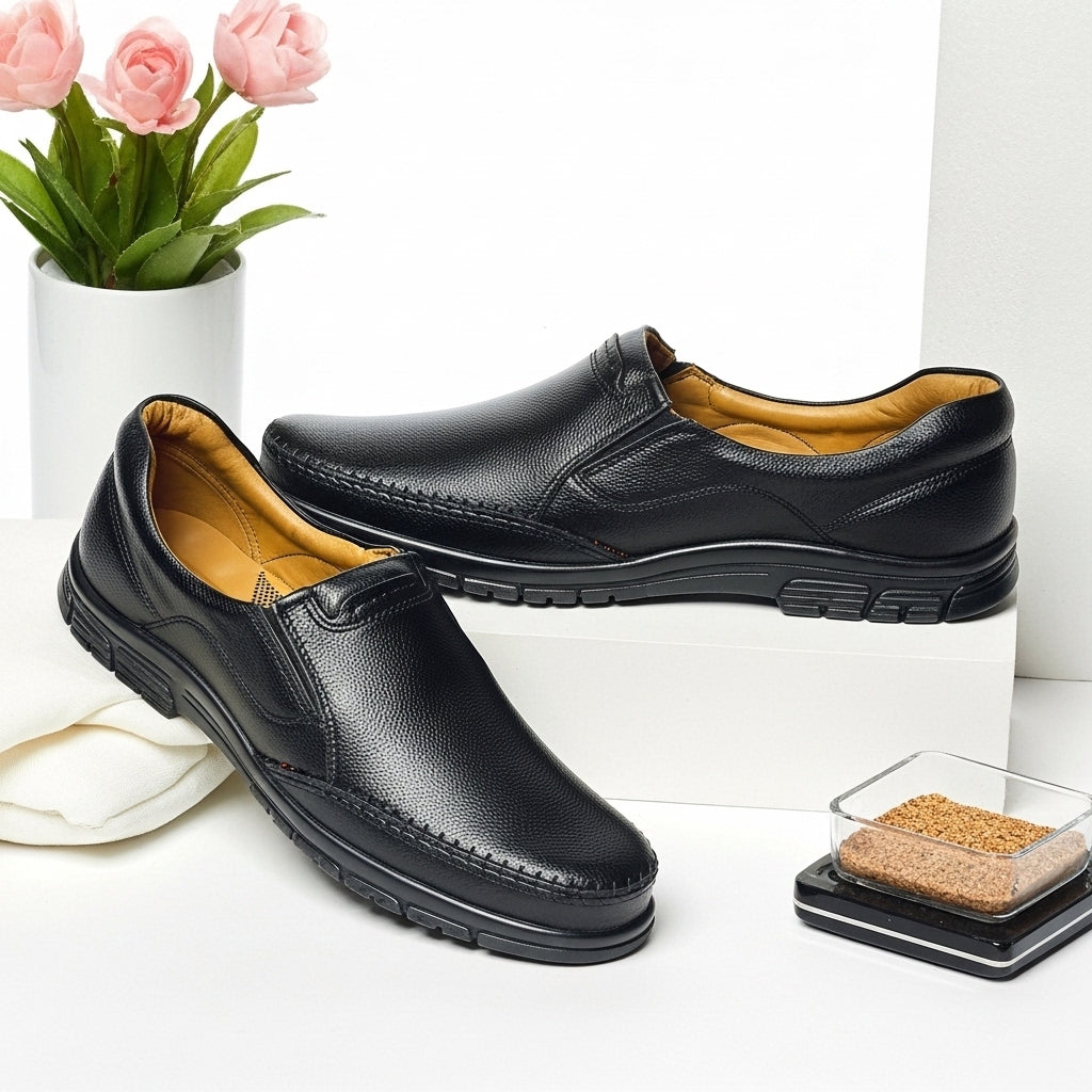 Black Medicated Slip-On Shoes – Comfort & Orthopedic Support