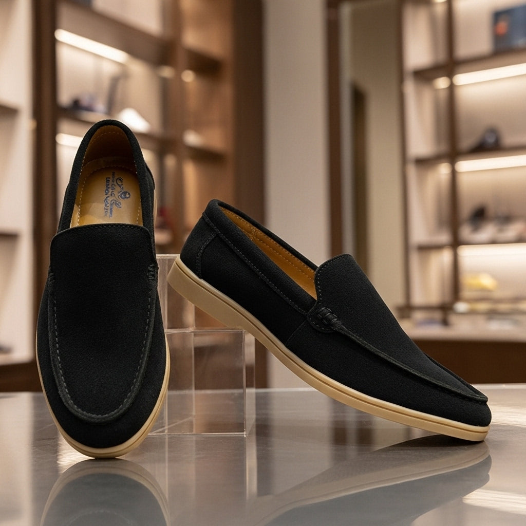 Loro Piana Summer Walk Loafers in Black Suede