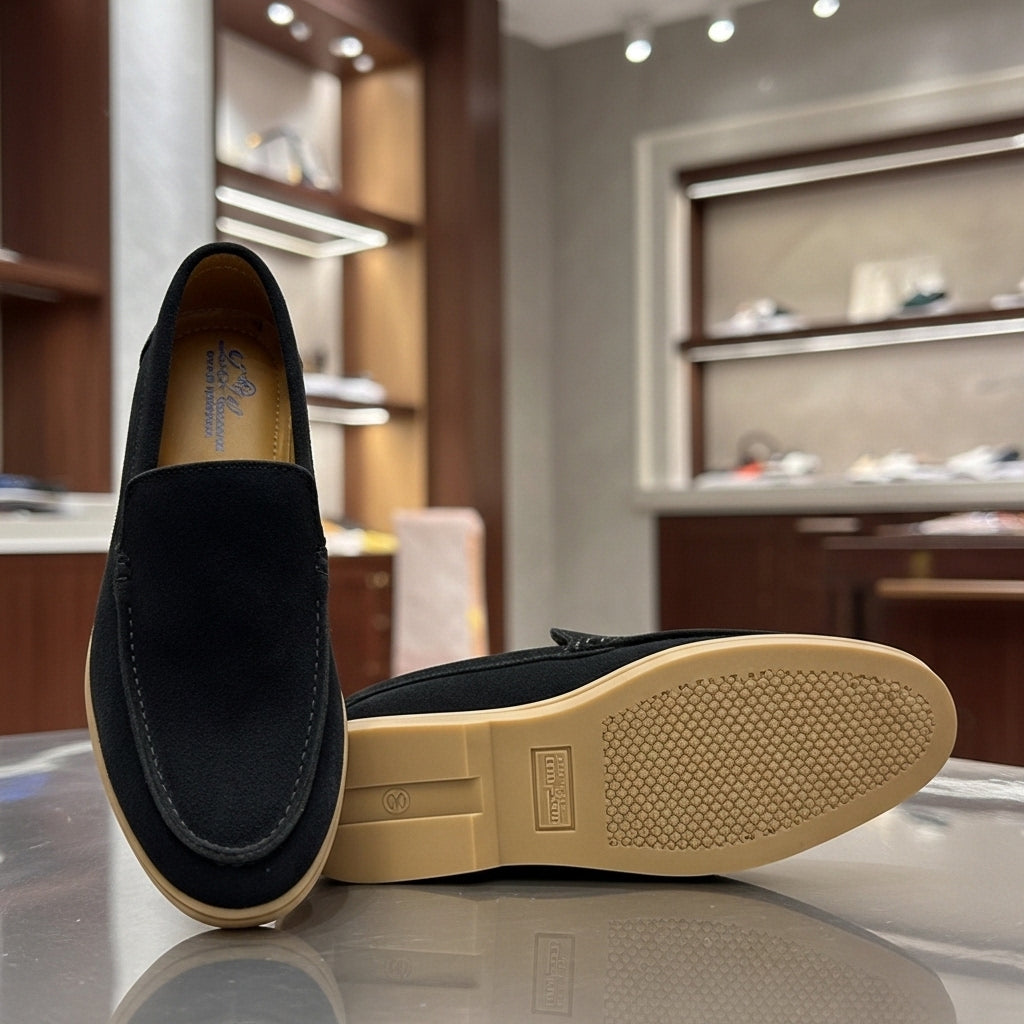 Loro Piana Summer Walk Loafers in Black Suede