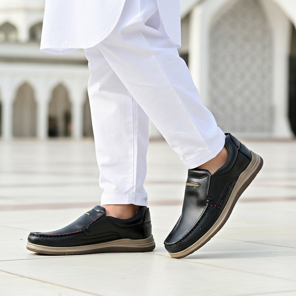 Black Medicated Slip-On Shoes – Comfort & Orthopedic Support
