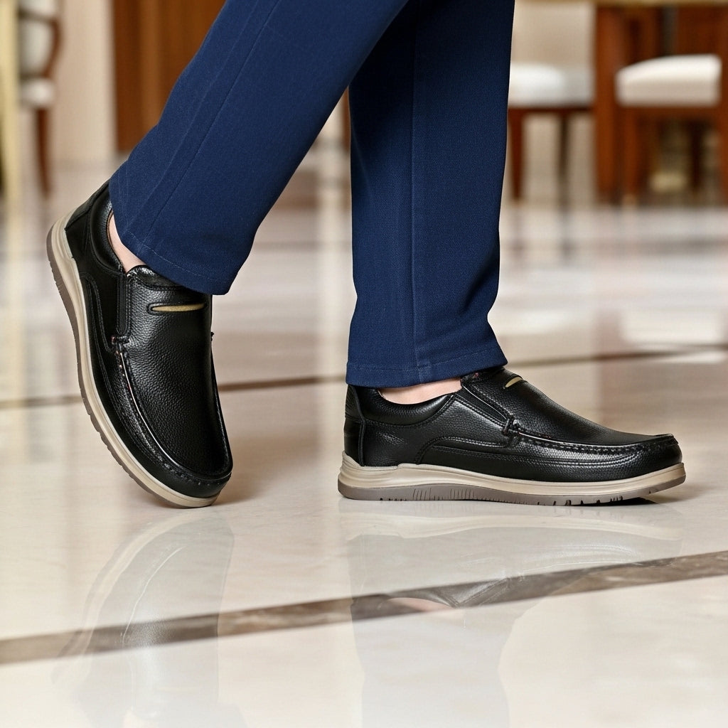 Black Medicated Slip-On Shoes – Comfort & Orthopedic Support