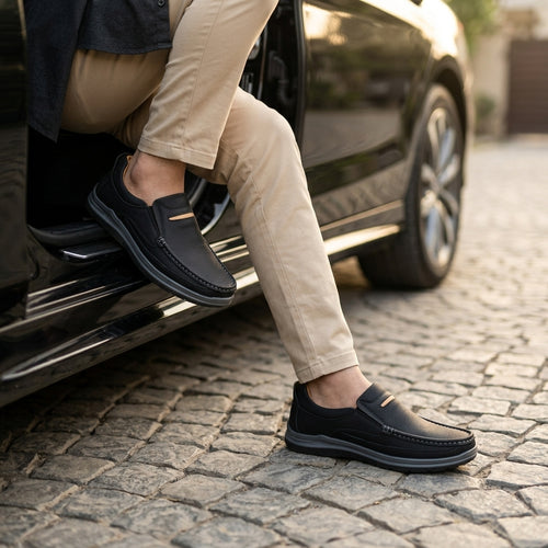 Black Medicated Leather Loafers – Comfortable Daily Wear Shoes