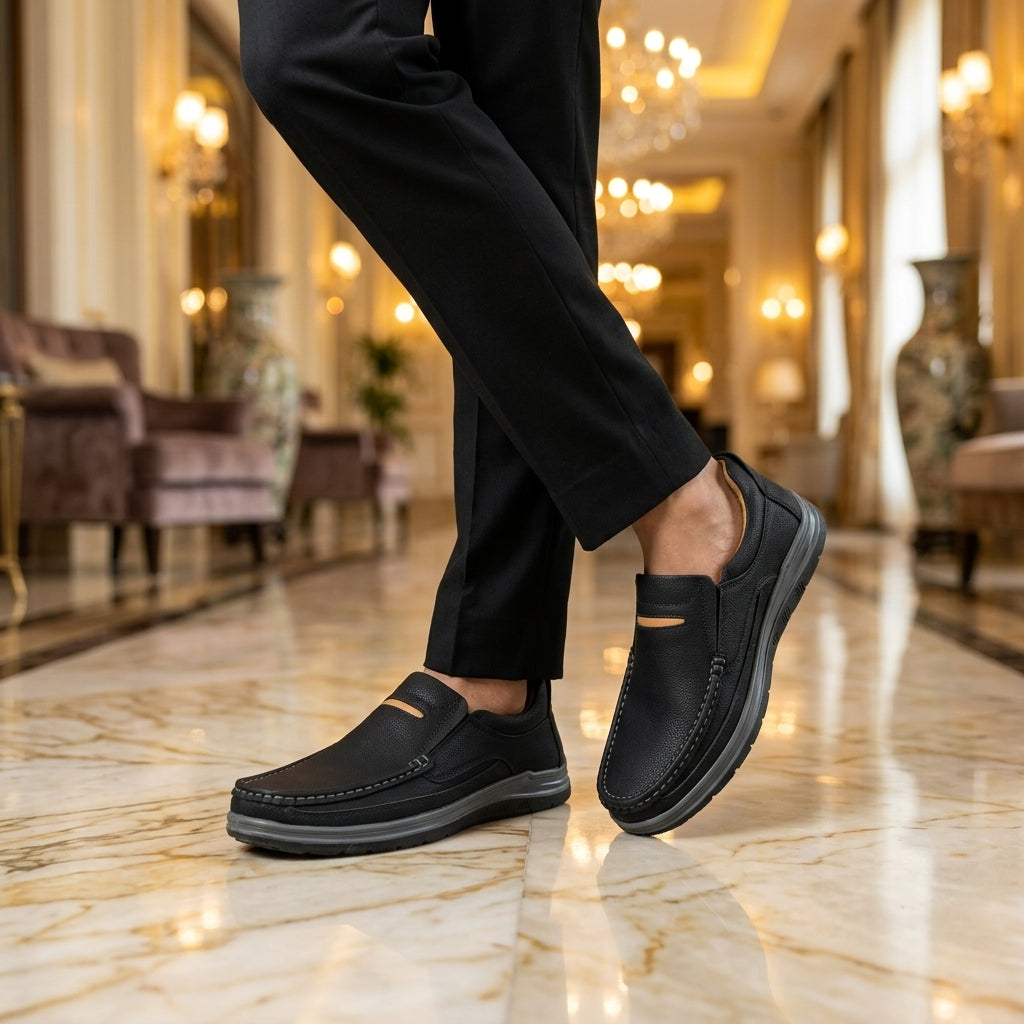 Black Medicated Leather Loafers – Comfortable Daily Wear Shoes