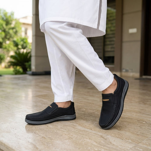 Black Medicated Leather Loafers – Comfortable Daily Wear Shoes