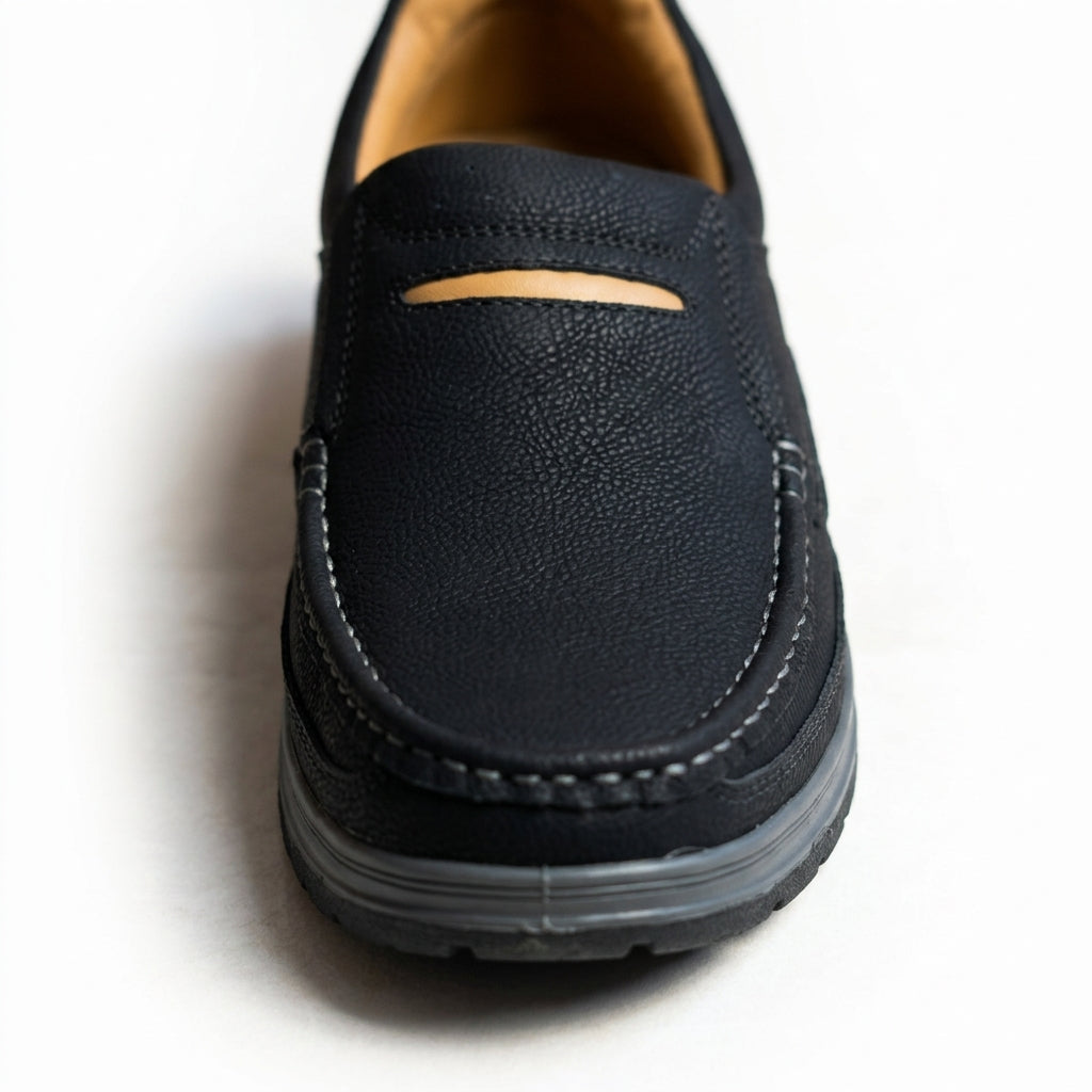 Black Medicated Leather Loafers – Comfortable Daily Wear Shoes